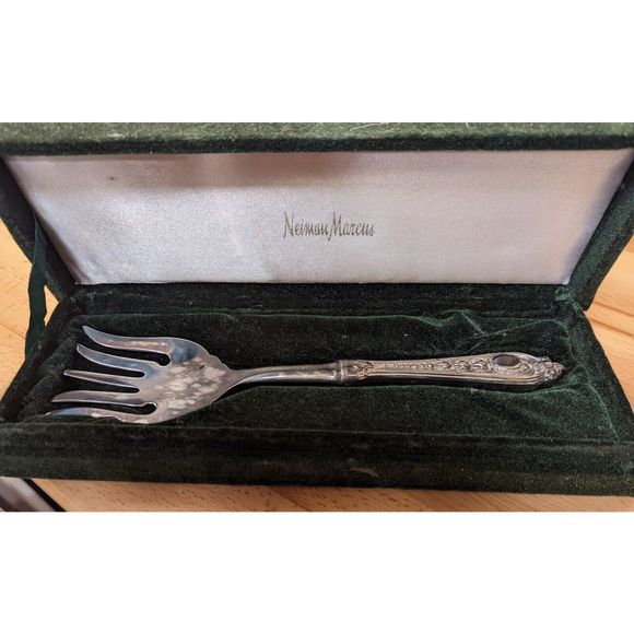 Vintage 7 pc Neiman Marcus Silver-Plated Serving Set in Green Velvet Box - Picture 16 of 16